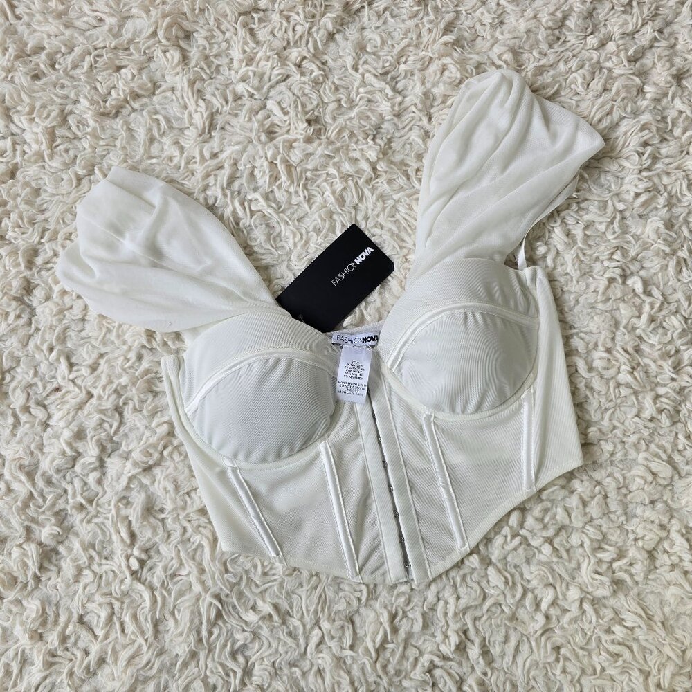 Fashion Nova White Bustier Corset Crop Top, Size Small